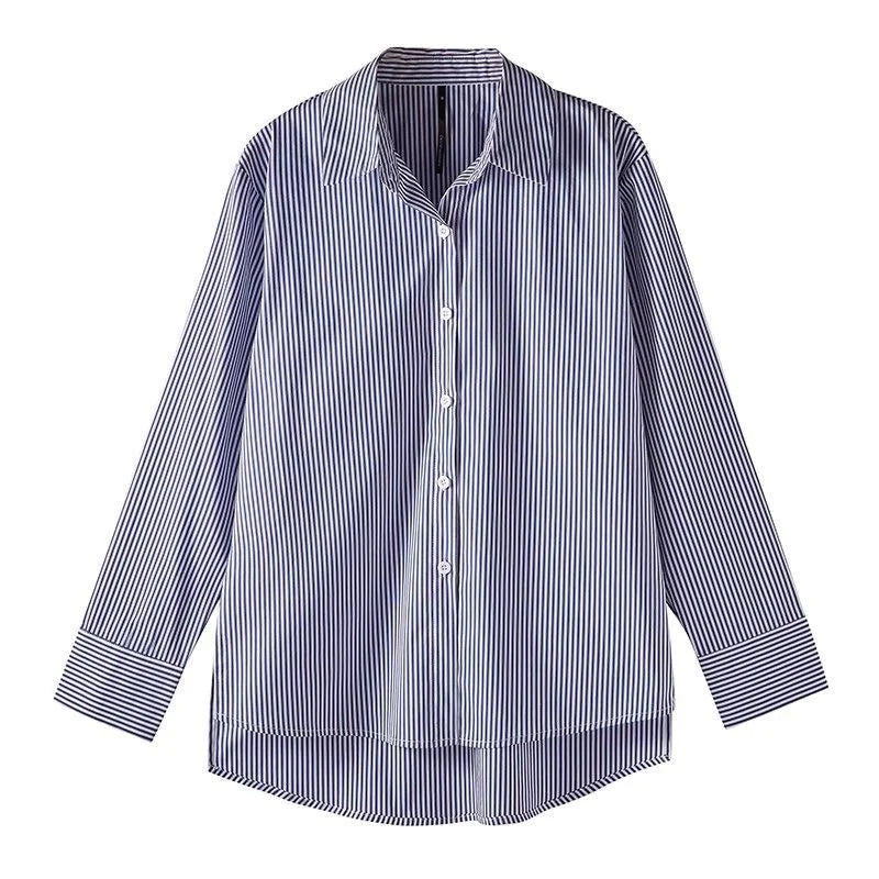 Striped Lantern-Sleeve Blouse