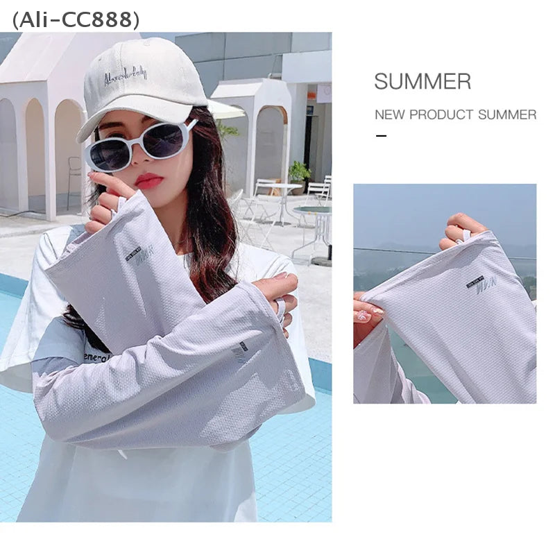 UPF 50+ Breathable Ice Silk Sleeve Guards Loose Fit Summer UV Protection Cooling Arm Sleeves for Driving/Cycling