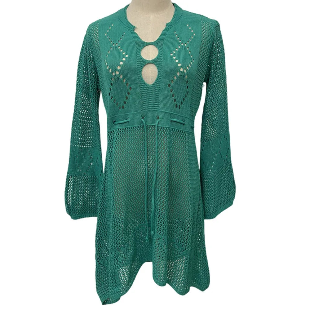 V-Neck Hollow-Out Beach Cover-Up