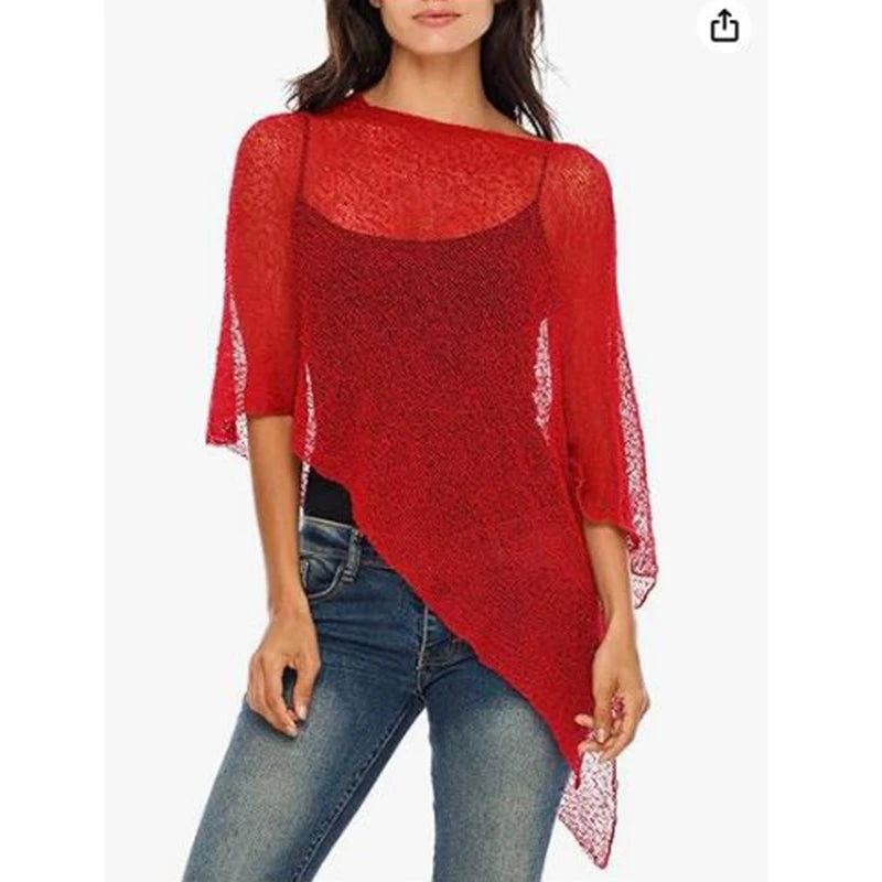 Open-Knit Asymmetric Beach Cover-Up