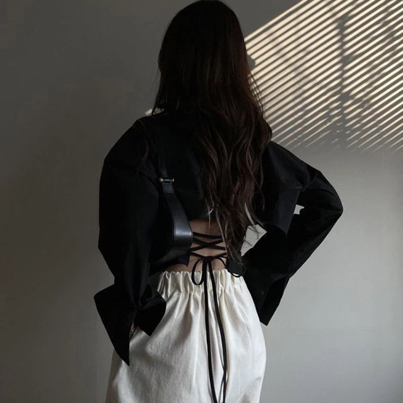 Long-Sleeve Backless Slim-Fit Blouse