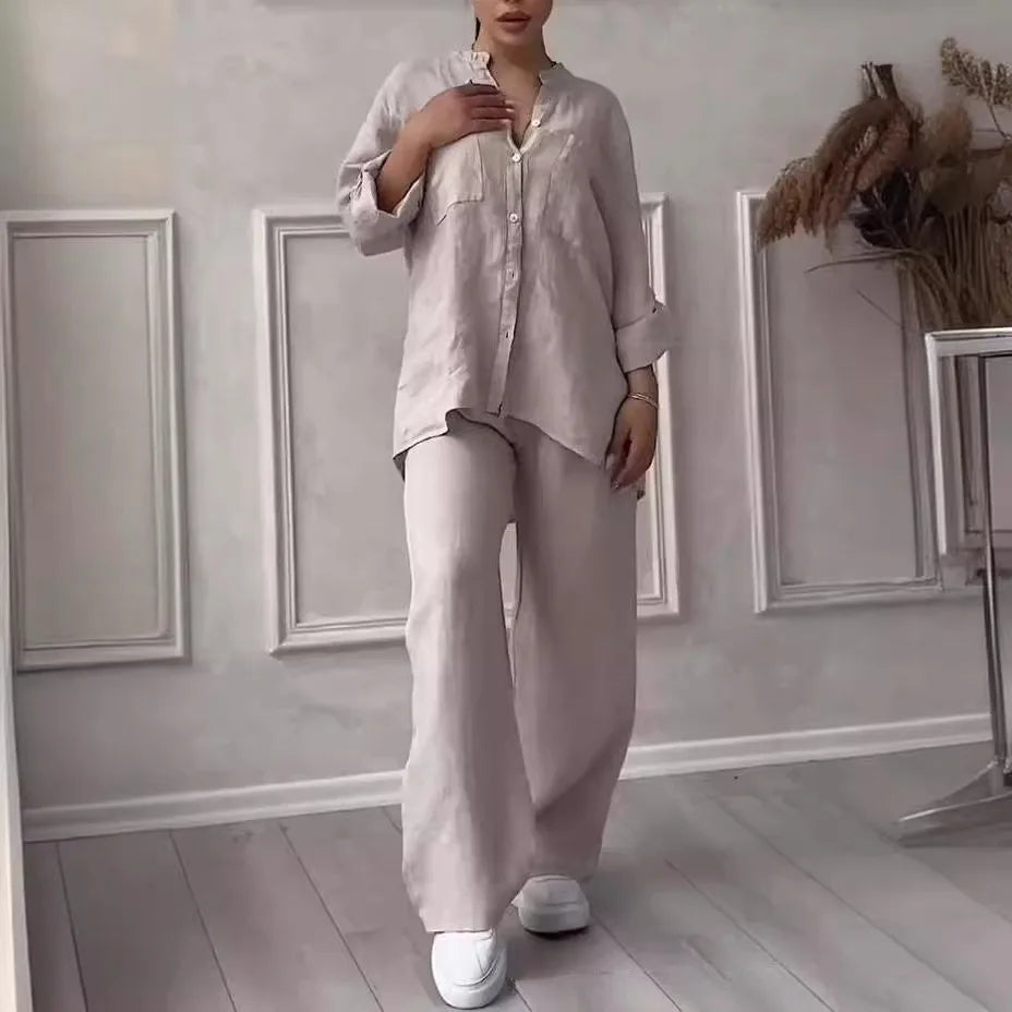 V-Neck Shirt & Drawstring Pants Set