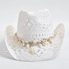 Shell-Trim Woven Straw Sun Hat