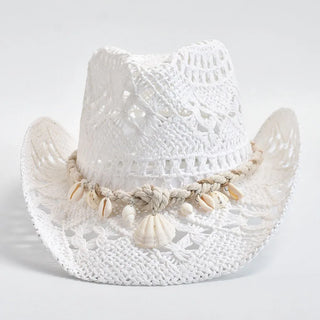Shell-Trim Woven Straw Sun Hat