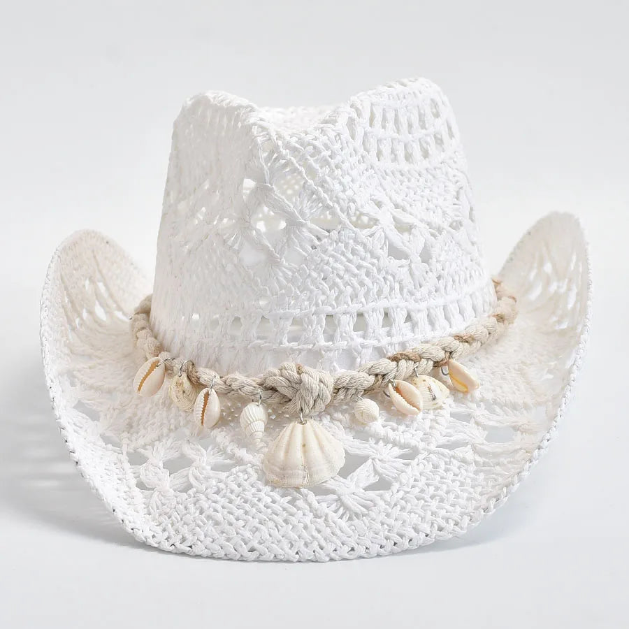 Shell-Trim Woven Straw Sun Hat