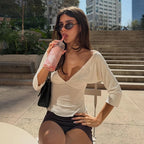 Split-Hem V-Neck Long-Sleeve Top