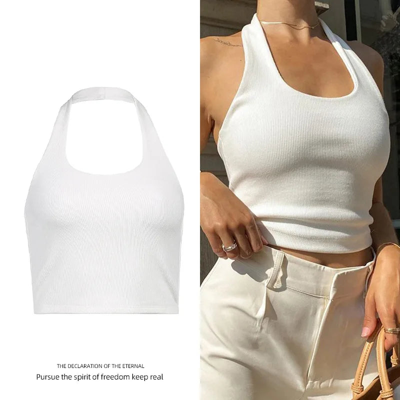 Ribbed Halter-Neck Crop Tank