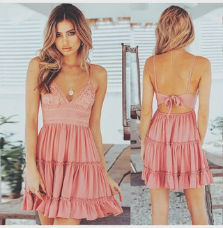 Lace-Trim V-Neck Mini Dress