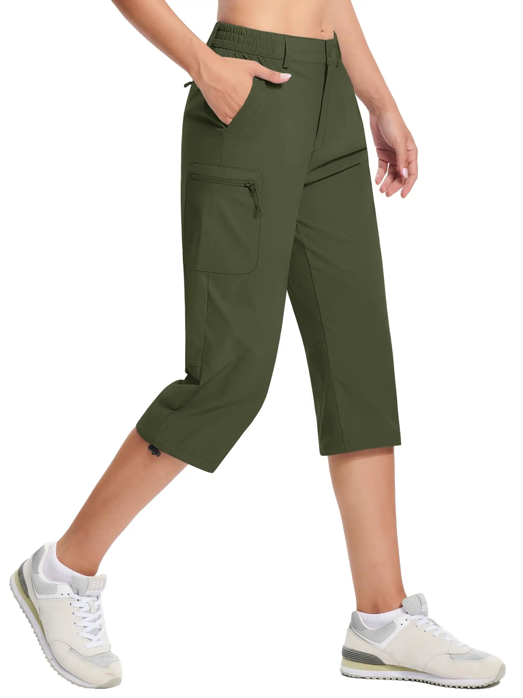 TACVASEN Quick Dry Knee Length Nylon Capris Womens Summer Hiking Casual Cargo Short Pant Lightweight Waterproof Shorts 5 Pockets