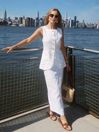 Linen Vest & High-Waist Skirt Set
