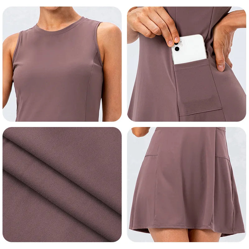 Aurelia Sun Sleeveless Tennis Dress & Shorts Set – Purple – image 6