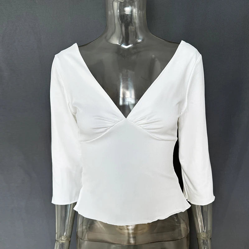 Split-Hem V-Neck Long-Sleeve Top