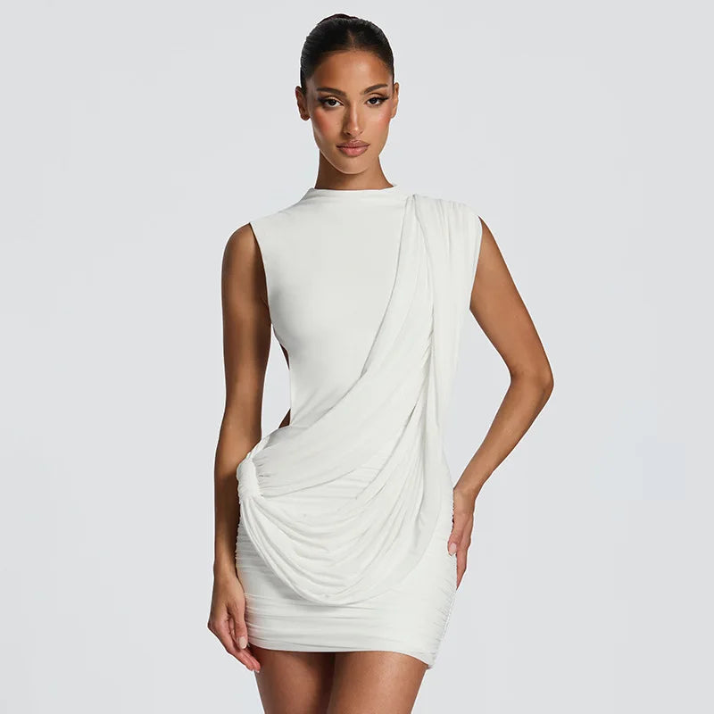 Asymmetric Bow Ruched Mini Dress