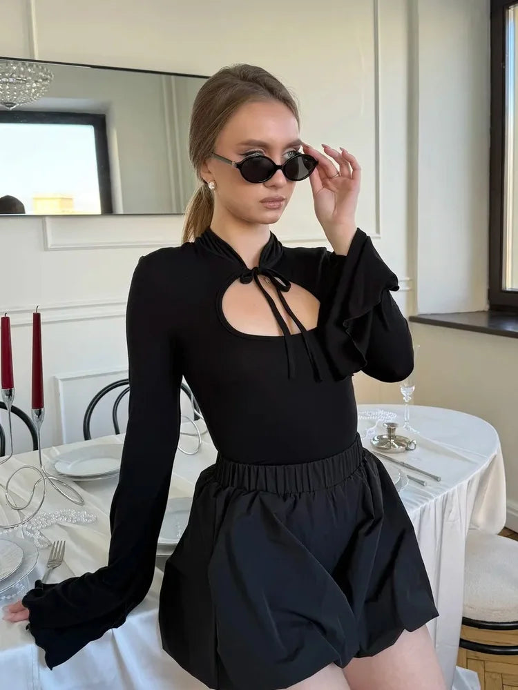 Flare-Sleeve Slim-Fit Long-Sleeve T-Shirt