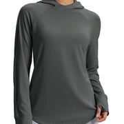 TACVASEN Womens UPF50+Sun Protection Crossed Collar Hoodie SPFUV Shirt Long Sleeve Quick Dry Shirt with Ponytail Hole Thumb Hole