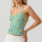 Sequin Pearl Halter Crop Top
