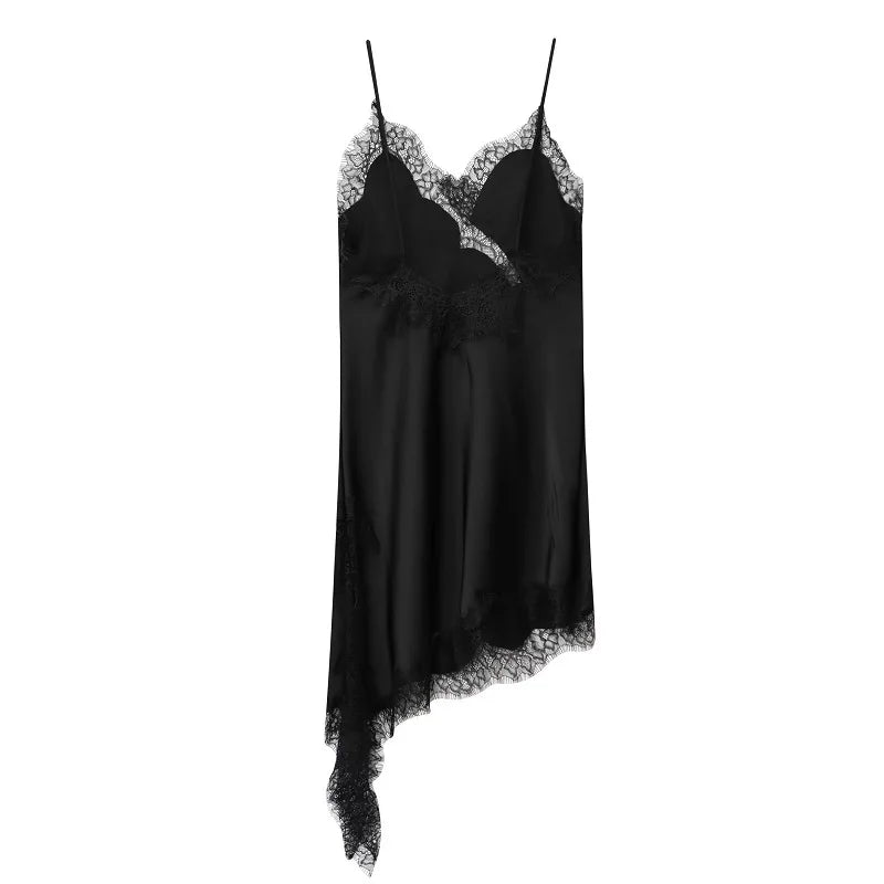 Asymmetric Lace Mini Slip Dress