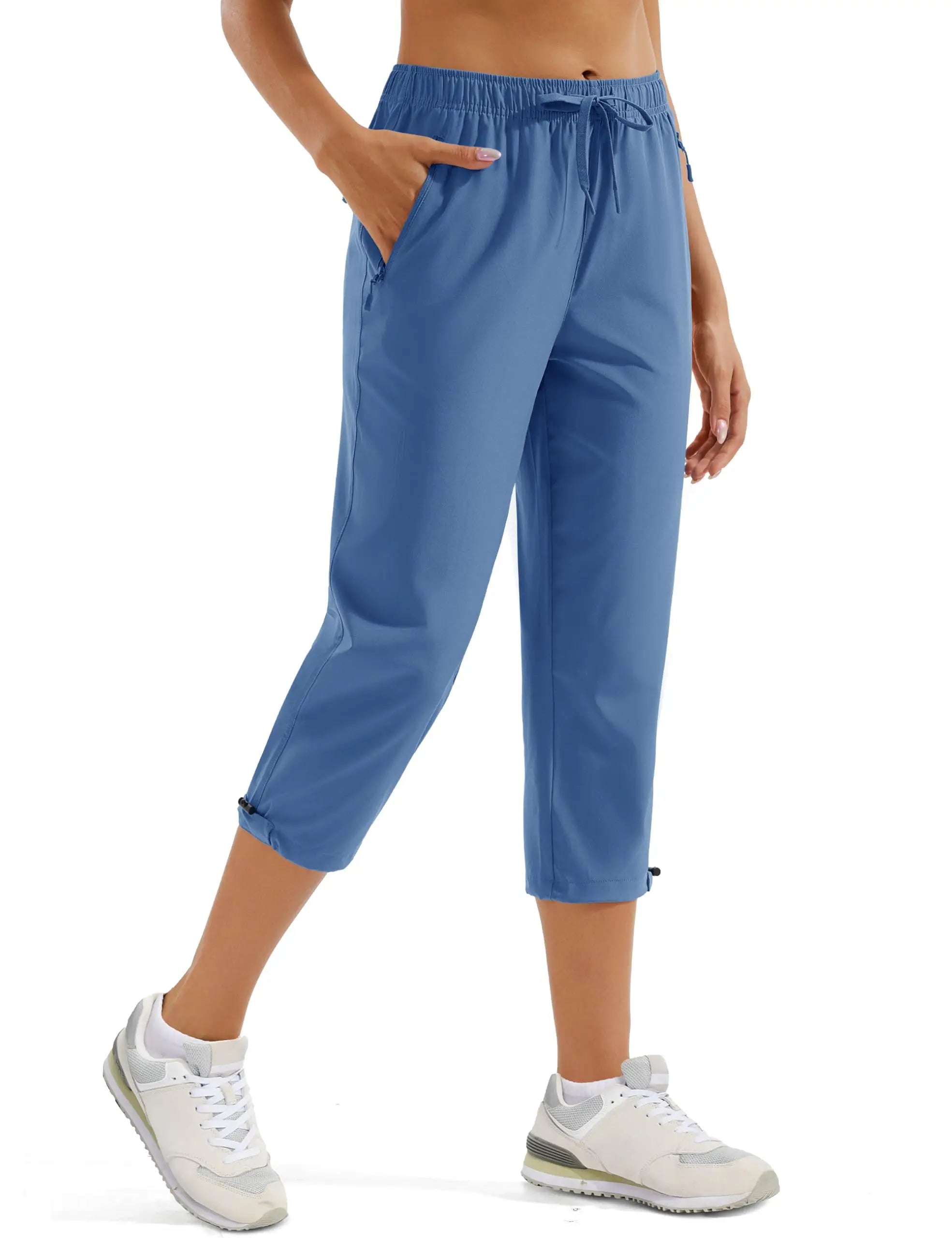 TACVASEN Women's Hiking Capris Pants UPF 50+ Lightweight Quick Dry Workout Travel Summer Casual Drawstring Pants Zipper Pockets
