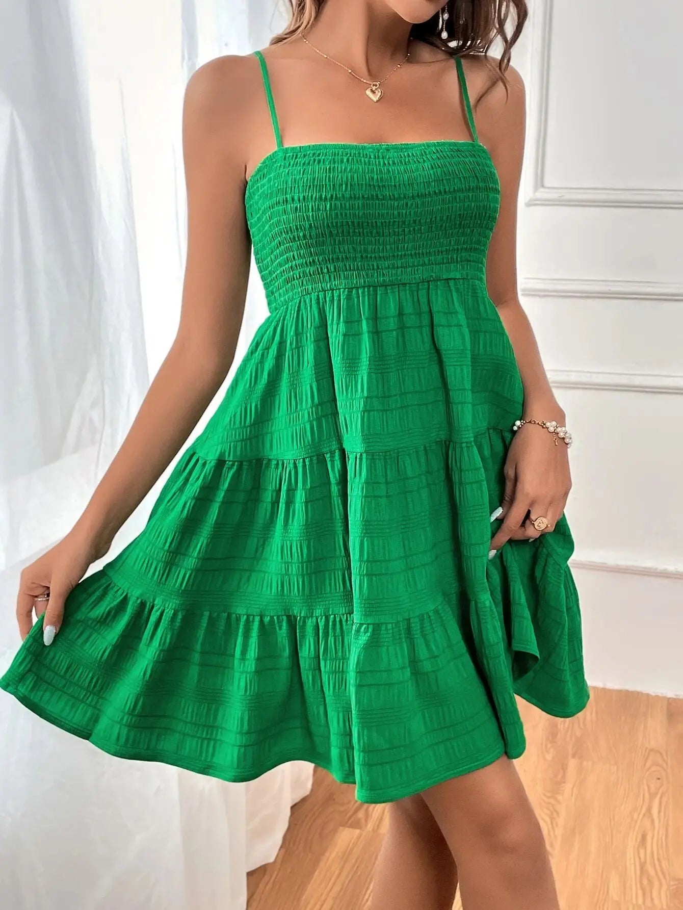 Smocked Tiered Swing Mini Dress