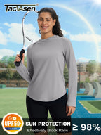 TACVASEN Womens UPF50+Sun Protection Crossed Collar Hoodie SPFUV Shirt Long Sleeve Quick Dry Shirt with Ponytail Hole Thumb Hole