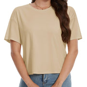 TACVASEN UPF 50+ Cropped Cotton T-Shirts Womens Summer Short Sleeve Casual Crew Neck Tops Breathable Sun UV Block Outdoor Tees