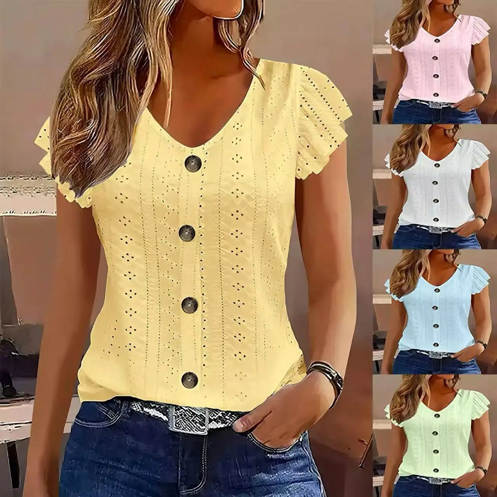 Ruffle V-Neck T-Shirt