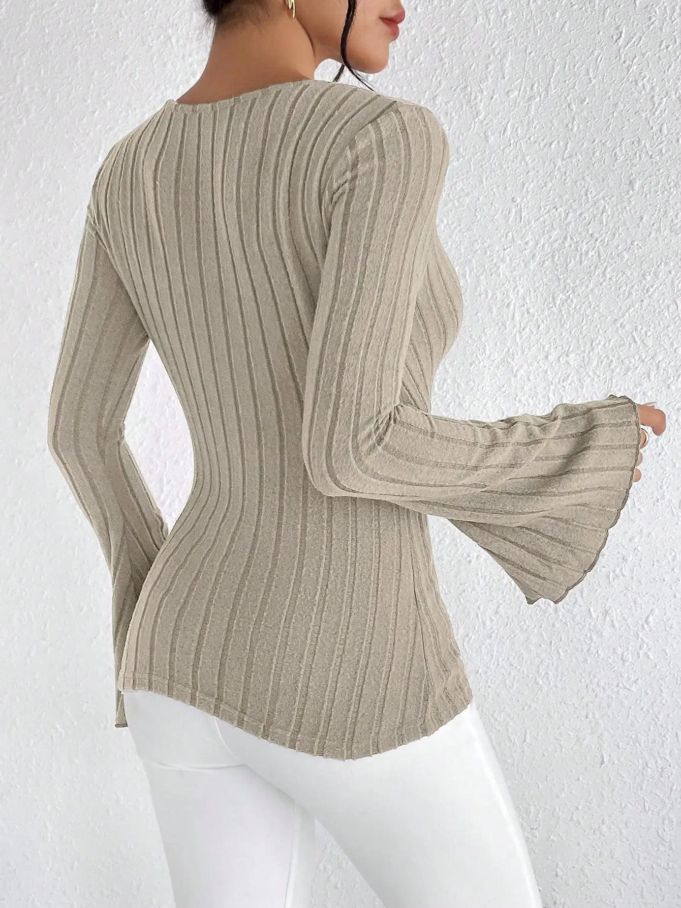 Striped V-Neck Knit Top