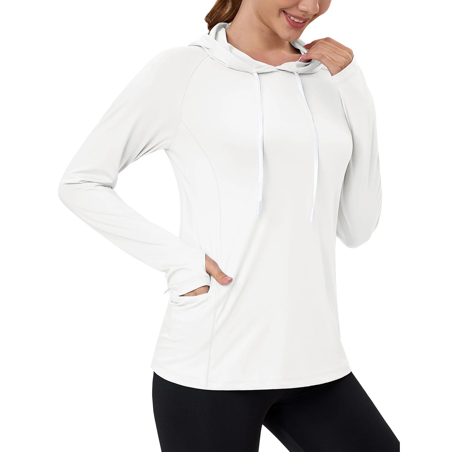 TACVASEN Women's UPF80+ Windproof Quick-Dry Hooded Long Sleeve Shirt with Raglan Thumbhole & Hidden Pocket Hair Port