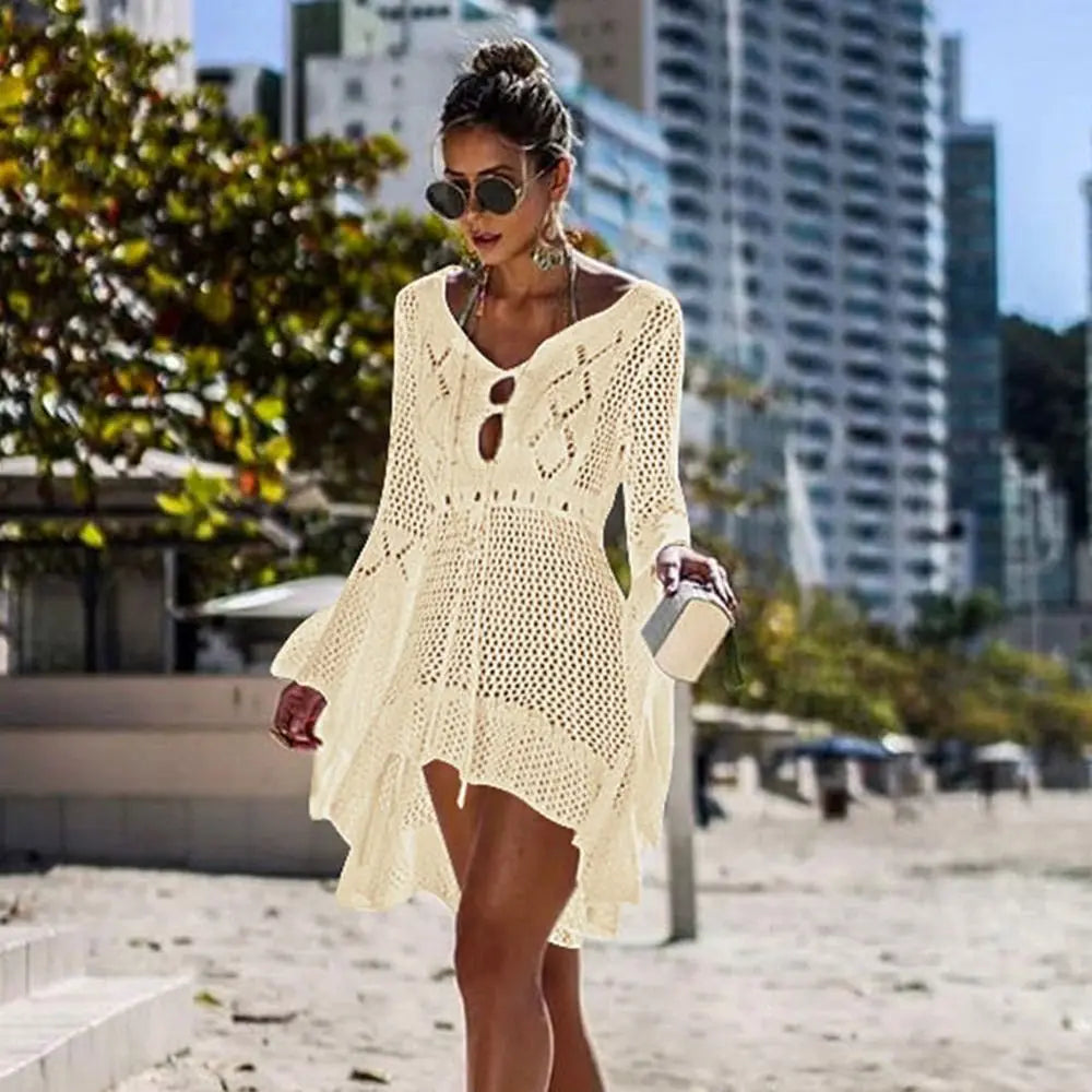 V-Neck Hollow-Out Beach Cover-Up