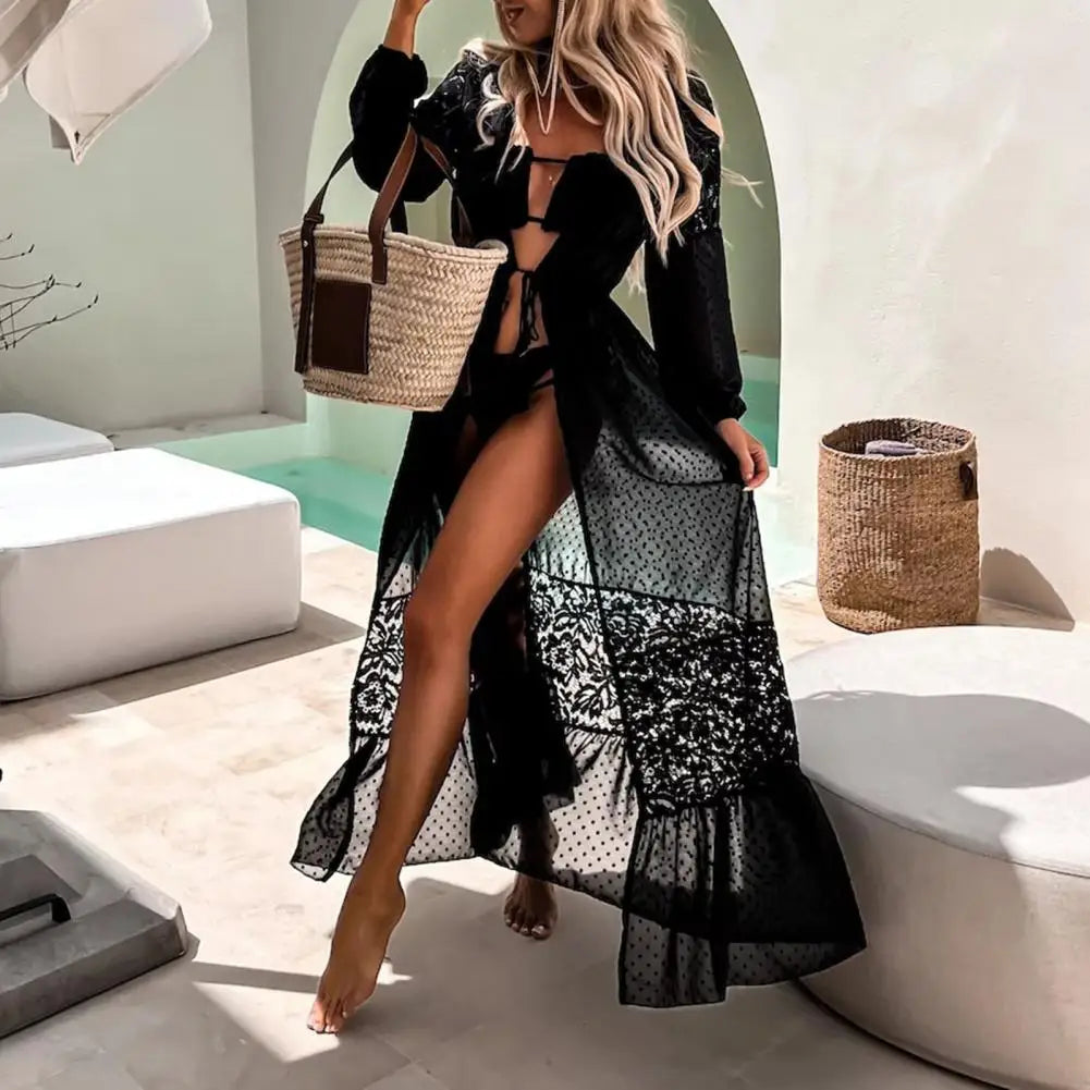 Lace-Up Maxi Beach Cardigan