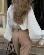 Cotton Button-Up Long-Sleeve Blouse