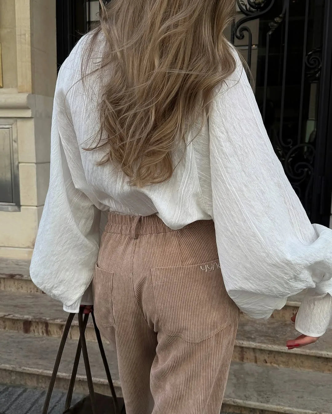 Cotton Button-Up Long-Sleeve Blouse
