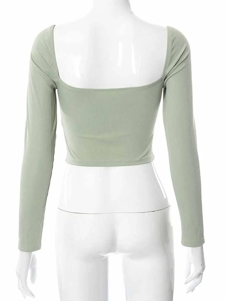 Ribbed Cut-Out Long-Sleeve Top