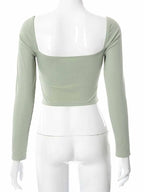Ribbed Cut-Out Long-Sleeve Top