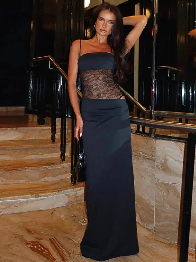 Backless Mesh Maxi Dress
