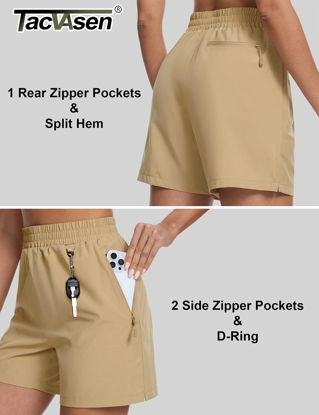 TACVASEN Women's 5" Hiking Cargo Shorts UPF 50+ Quick Dry Lightweight Golf Athletic Casual Summer Shorts with 3 Pockets Elastic