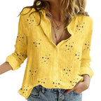 Cotton-Linen Button-Up Long-Sleeve Blouse