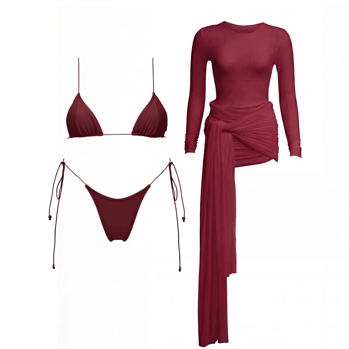 Mesh Dress Three-Piece Bikini Set