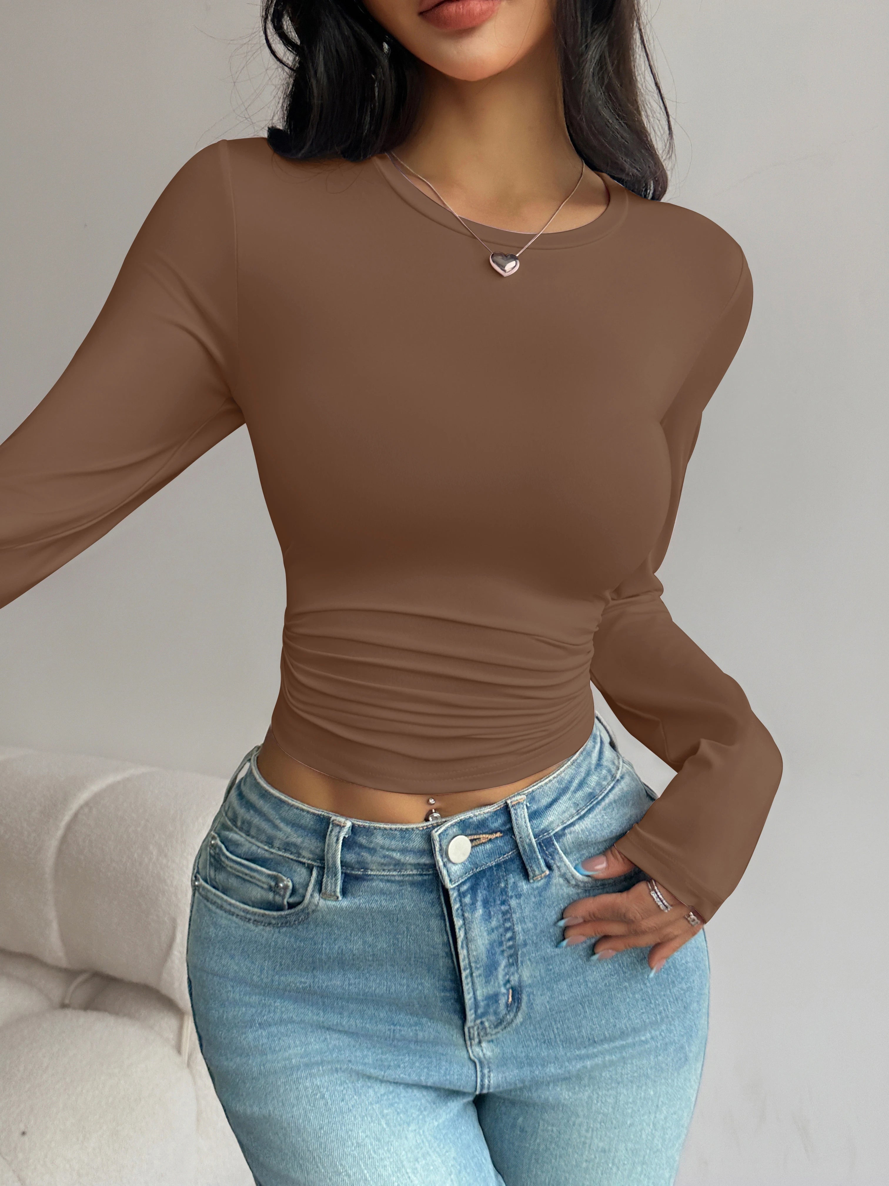 Long-Sleeve Slim-Fit Crop T-Shirt