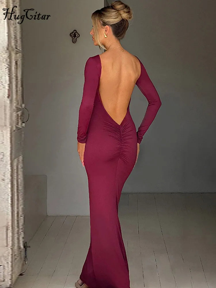 Long-Sleeve Backless Maxi Dress