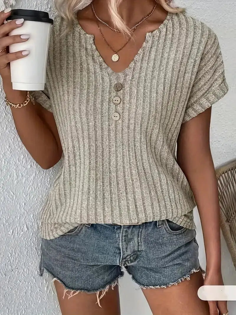 Plus-Size Button-Up V-Neck T-Shirt