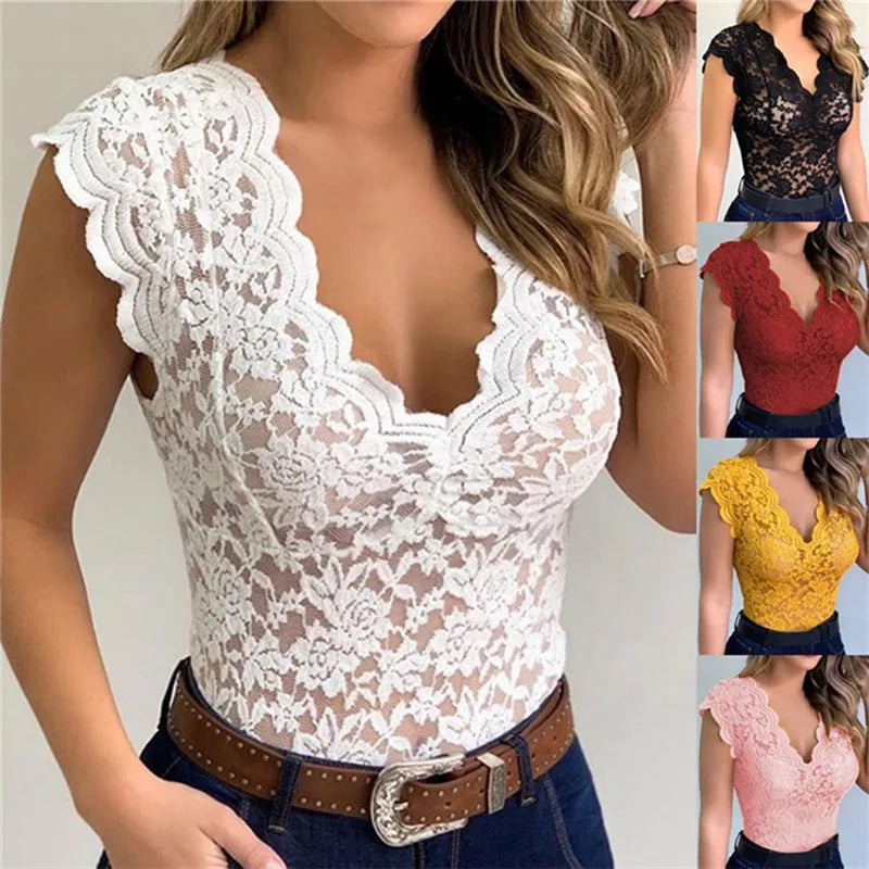 Aurelia Sun Lace Deep V-Neck Camisole Top – Multi