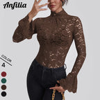 Sienna Lace High-Neck Long-Sleeve Blouse