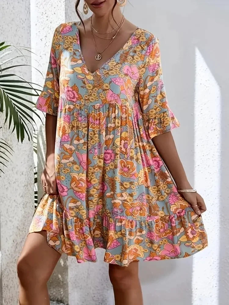 Plus-Size Floral Ruffle-Hem Dress