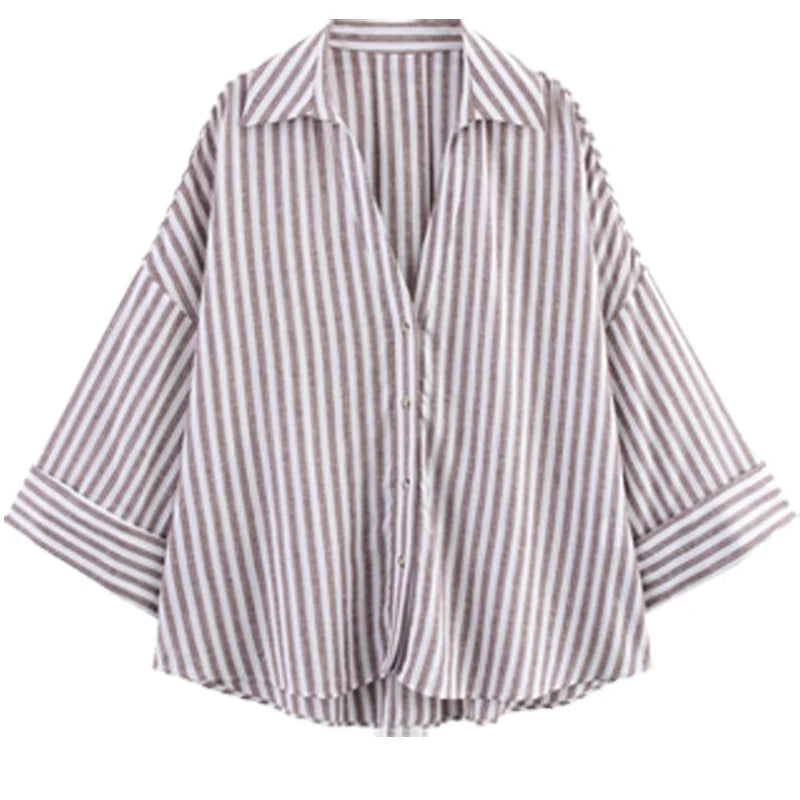 Striped Long-Sleeve Oversized Blouse