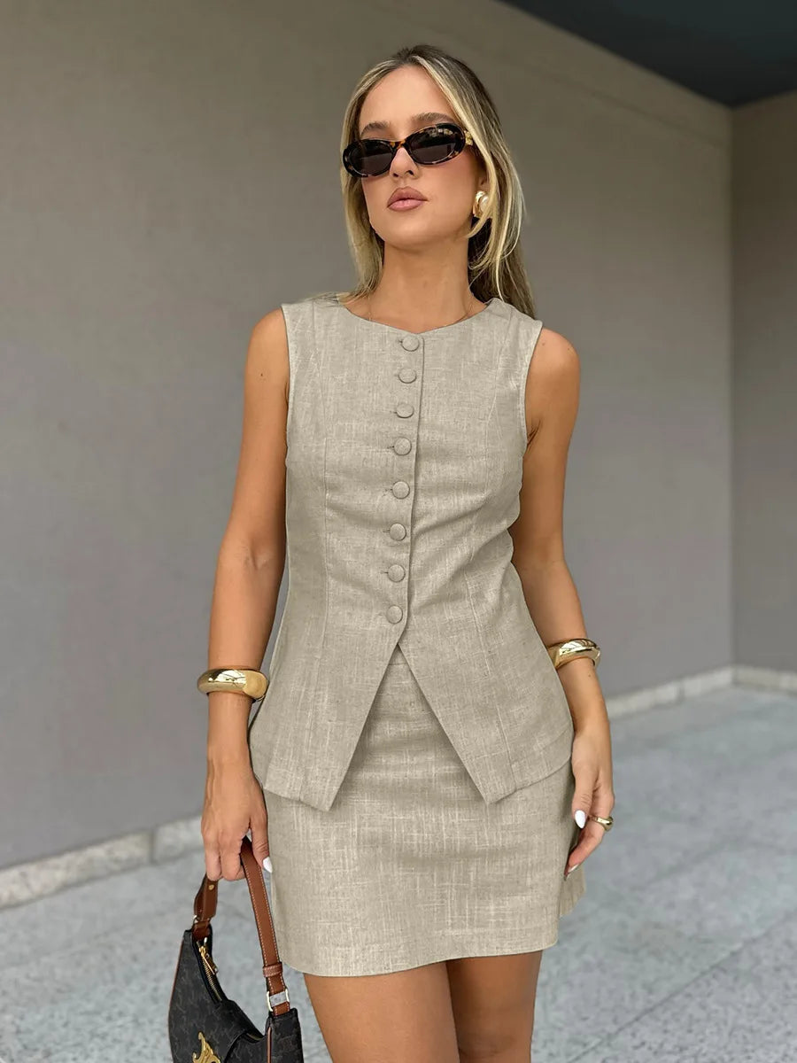 Linen Vest & Mini Skirt Set