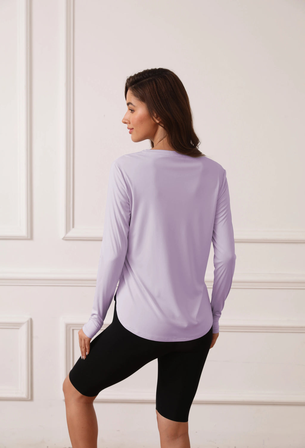 Ladies' curved hem sun-protective shirts, SPF shirts, long-sleeved T-shirts, hiking, fishing, outdoor fitness and running shirts