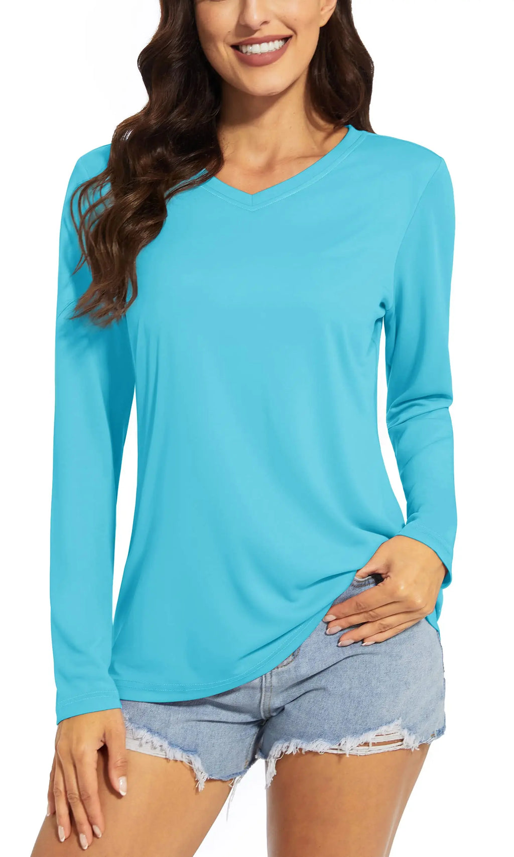 TACVASEN Summer UPF 50+ Long Sleeve T-Shirts Womens Sun Protection V Neck Fashion Tee Shirts Quick Dry Outdoor Hiking Pullover