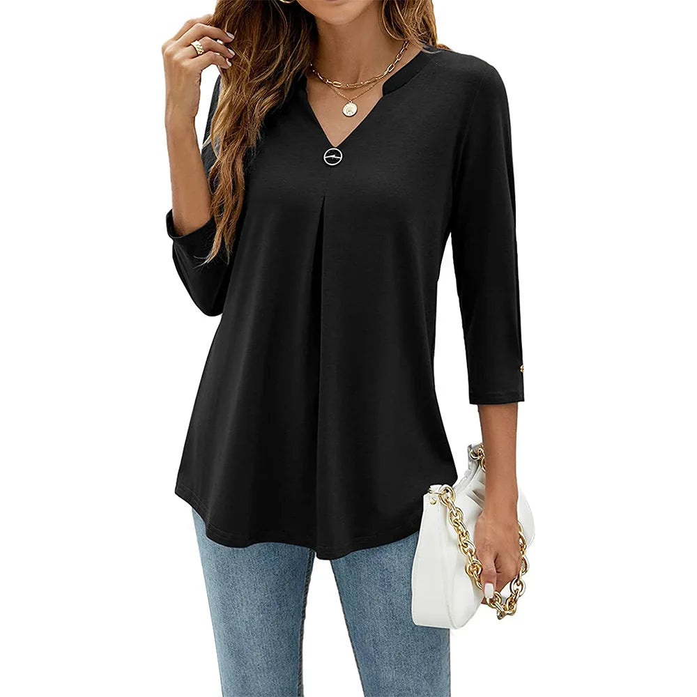 Pleated V-Neck Slim-Fit T-Shirt