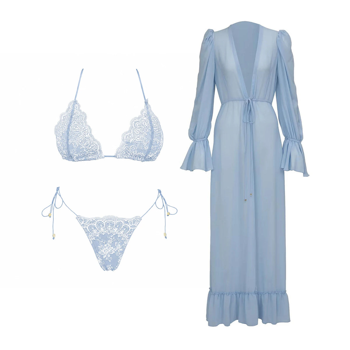 Lace Three-Piece Bikini Cover-Up Set